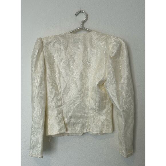 Gunne Sax Ivory Button Front Floral Lace Puff Sleeve Blazer Vintage *TINY FLAW - Picture 9 of 15